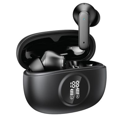 Green Lion Orlando True Wireless Earbuds with Digital Display, HiFi Sound, Built-in Microphone, Voice Assistant, 4.5 Hours Playtime, Type-C Charging - Black