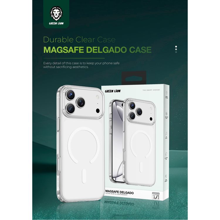 Green Lion MagSafe Delgado Case for iPhone 17 Pro Max, Ultra Drop Protection, Camera Protection, Ultra HD Clarity, Anti-Fingerprint, Anti Scratch, Slim Fit - Clear