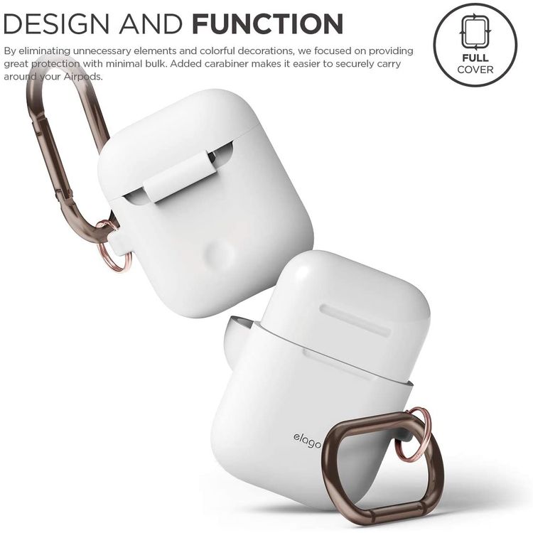  إيلاجو جراب تعليق ايربودز متوافق مع ابل ايربودز من الجيل الأول والثاني ، مقاوم للخدش ومقاوم للسقوط ومقاوم للغبار والامتصاص مع جراب معلق لسماعات ابل ايربودز 1/2 ، متوافق مع علبة الشحن اللاسلكي ، أحمر - أبيض