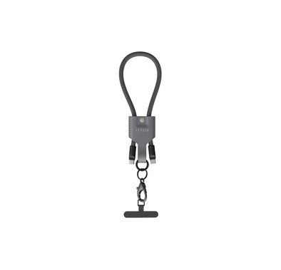 Levelo Tugo Type-C to Type-C 60W Lanyard Cable with TPE + Leather Material, 0.3m Cable Length, Data Transfer - Black/Gray