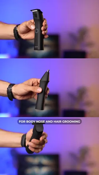 Green Lion 3-in-1 Body Trimmer with 3 Detachable Heads, 120 Minutes Working Time, 7000RPM Motor Speed, IPX7 Waterproof, Built-in LED Light, Stainless Steel Blades - Black