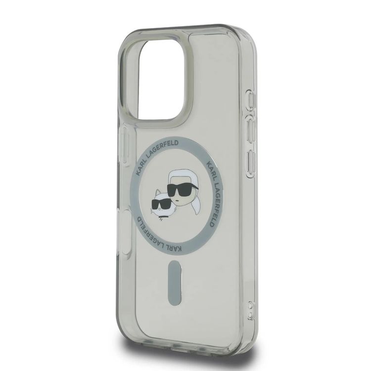 Karl Lagerfeld Magsafe IML Hard Case For iPhone 16 Pro Max with Karl & Choupette Head, Magsafe Compatible, Slim Profile, Lightweight, Easy Snap-on, Drop Protection, Sustainable Packing - Black