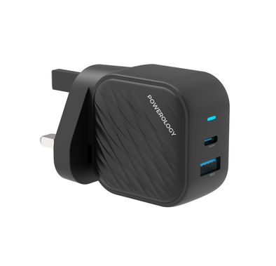 Powerology GaN Dual-Port Wall Charger with 45W Power Deli...