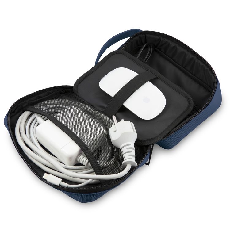 U.S.Polo Assn. Nylon Tablet Bag for Electronic Accessories with USB Port, Mesh Pocket, Zipper Closure, Carrying Handles, Ample Space, Lightweight, Easy to Carry - Navy Blue