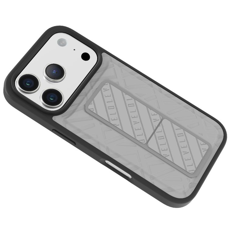 Levelo Morphix Cuero GripStand Case for iPhone 17 Pro, Raised Bezels for Camera & Screen, Shock-Resistant Bumper, Secure Hold, Horizontal & Vertical Viewing - Cloud Gray