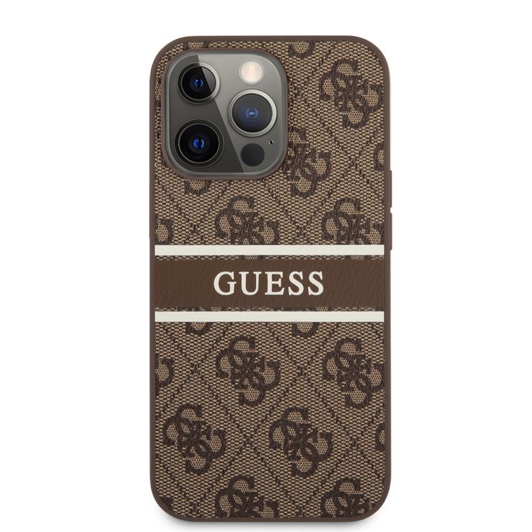 CG MOBILE Guess 4G PU Leather Case with Printed Stripe Compatible for iPhone 13 Pro (6.1") Anti-Scratch, Easy Access to All Ports, Shock Absorption
