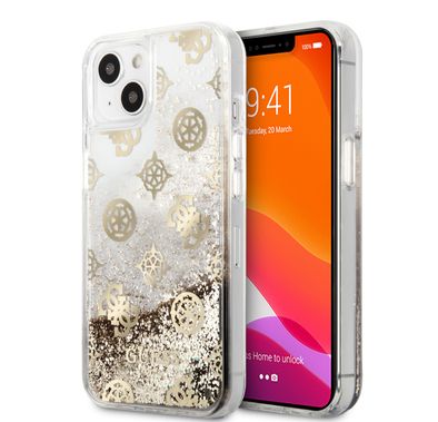 CG MOBILE Guess Liquid Glitter Case Electroplated Peony Logo Compatible for iPhone 13 (6.1") Anti-Scratch, Easy Access to All Ports, Shock Absorption