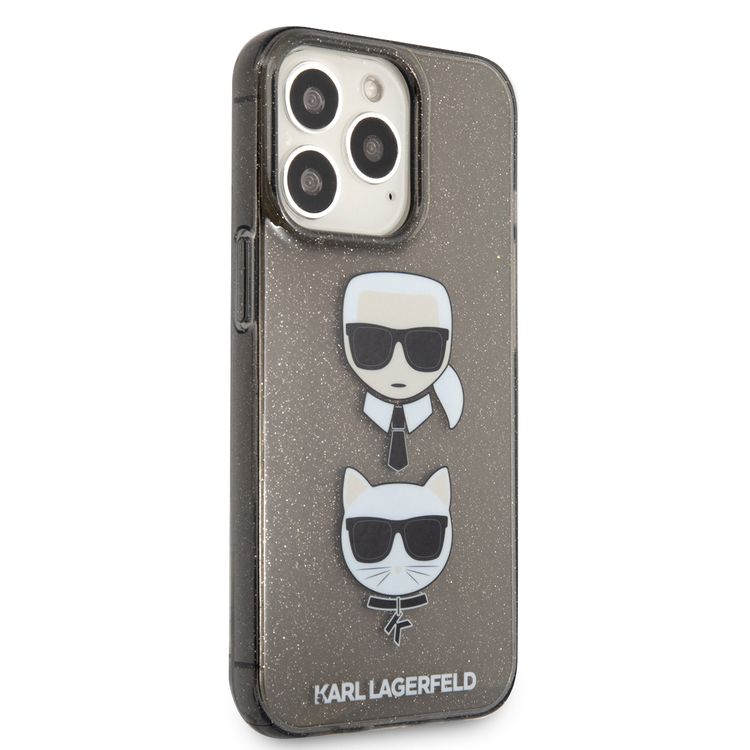 CG MOBILE Karl Lagerfeld TPU Full Glitter Case with Embossed Karl & Choupette Head Compatible for iPhone 13 Pro Max (6.7") Scratch Resistant, Easy Access to All Ports, Drop