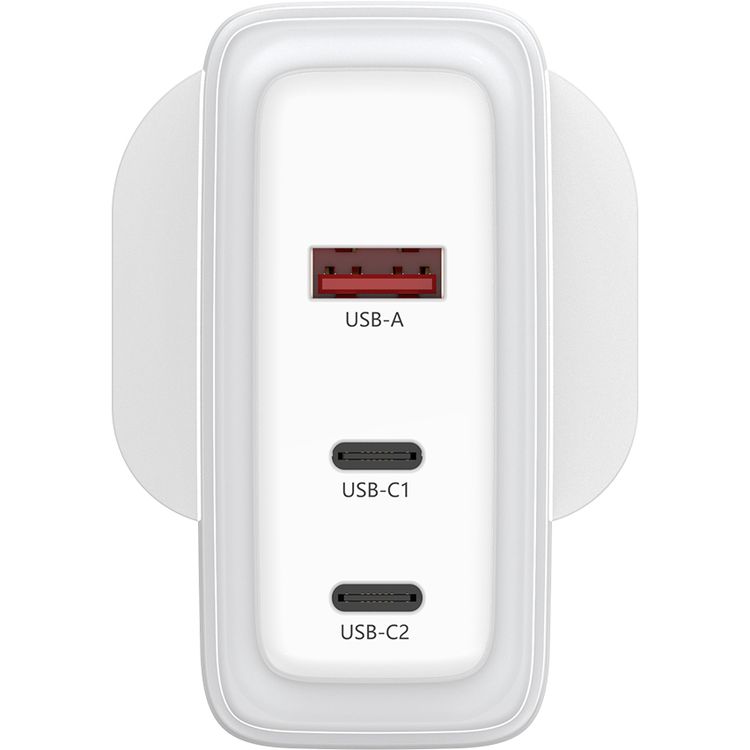 Powerology Lunex Series 3-Port Fast Charging Adapter with 100W PD USB-C Output, 18W QC USB-A Output, Multi-Device Charging, Powerful Laptop Charging, Universal Protocol Support - White