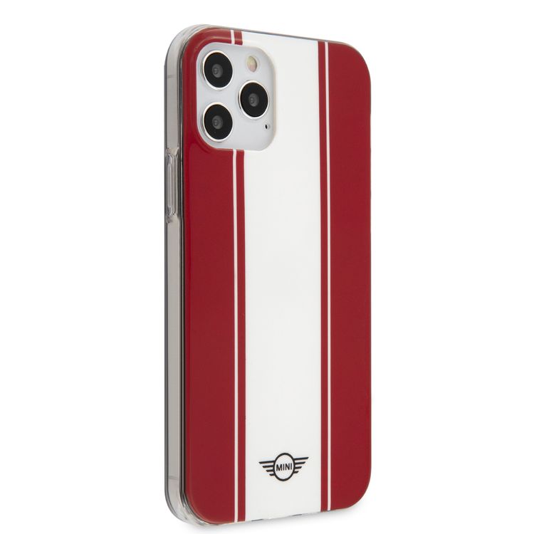 Mini Cooper PC/TPU Horizontal Stripes Hard Case for iPhone 12 Pro Max (6.7") - Red