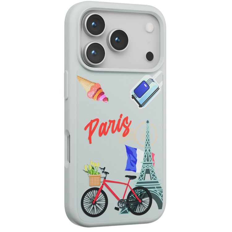 Levelo Vallo PU Leather Case for iPhone 17 Pro with Embroidery Paris Finish, Comfortable Hold, Durable PU Leather, Raised Bezels for Camera and Screen, True Microfiber Interior Lining, Scratch & Wear Resistant, Shock-Resistant Bumper - Brushed Silver