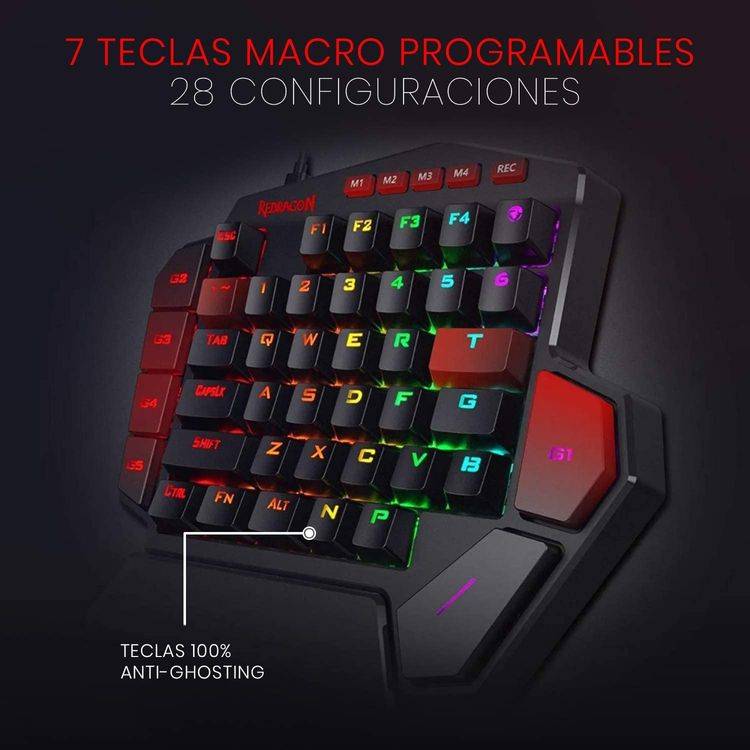 Redragon K585RBG-BA DITI One-Handed RGB Mechanical Gaming Keyboard | Wired Professional Gaming Keypad with 7 Onboard Macro Keys & Detachable Wrist Rest