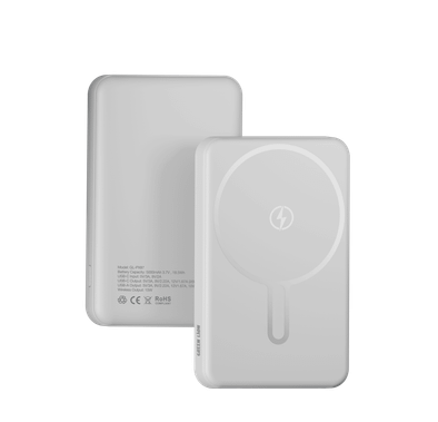 Green Lion Malaga 5000mAh Power Bank with Strong Magnetic Hold, Flight Approved, Built-in Safeguards, Type-C Input/Output, MagSafe Compatibility, QC 3.0 22.5W, PD 20W Fast Charging, 15W Max Wireless Output - White