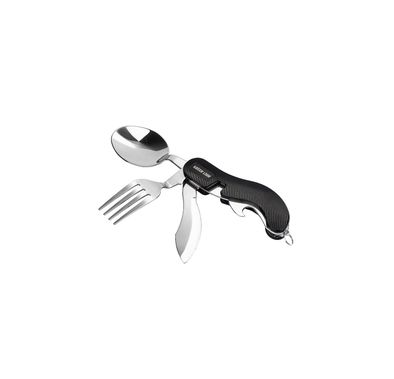 Green Lion 4 in 1 Cutlery Set with Innovative Design, Lightweight & Compact, Easy to Use, Spoon, Fork, Knife, Bottle Opener - Black