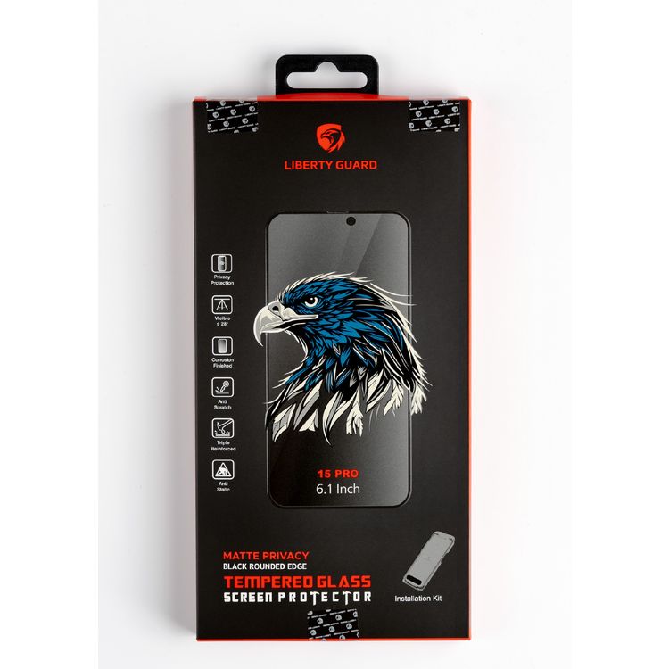 Liberty Guard Screen Protector For iPhone 15 Full Cover Matte Privacy Triple Reinforced - Black - iPhone 15 Pro