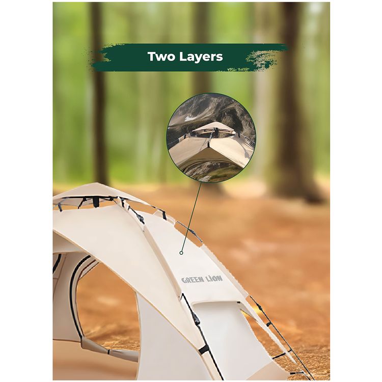 Green Lion GT-4 Ultimate Camping Tent with UV Protection, Easy To Assemble, Wind Resistance, 2 Doors, Waterproof, Ventilated Mesh - Beige