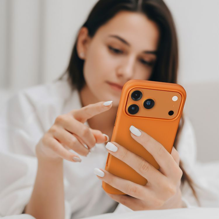 Cannes PU Leather Case for iPhone 17 Pro with Strong Magnets, Shock-Resistant Bumper, MagSafe Compatibility, 5ft. | 1.5m Drop-Tested, Soft PU Leather Material - Orange