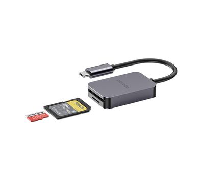 Porodo 2-in-1 USB-C Card Reader with Type-C Input, SD V4.0 & Micro SD V3.0 Super Speed Slots, 5 Gbps Data Transfer Speed, Super Lightweight and Portable - Gray 