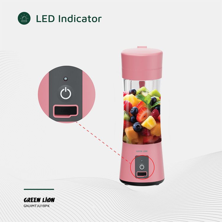 Green Lion Juice Mate Portable Juicer with 380mL Capacity, 6-Blade Design, Up to 15 Blending Cycles, 1200mAh Battery & USB-C Charging Port, LED Indicator, 20 Seconds Single Blend Time, BPA-Free & Food-Grade Material - Pink