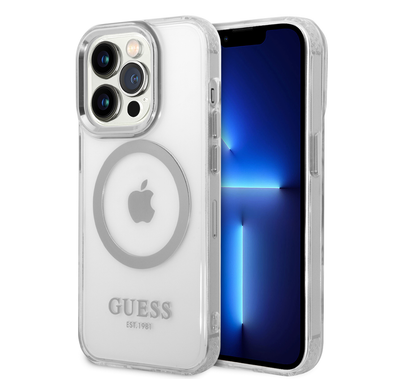 Guess Magsafe Compatibility Transparent Outline iPhone 14 Pro Max Compatibility - Silver
