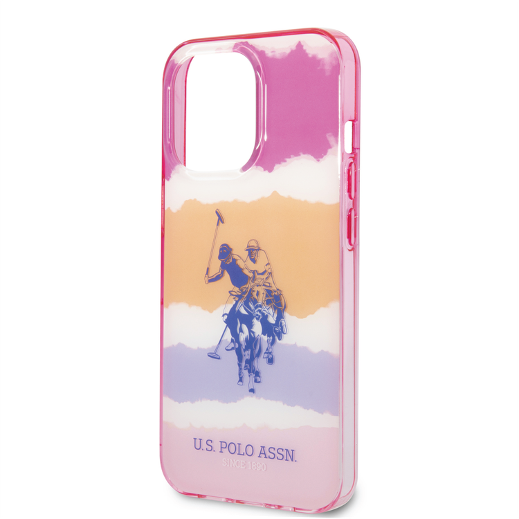 USPA PC/TPU Case with Blurred Stripes & Horse Logo iPhone 14 Pro Max Compatibility - Pink