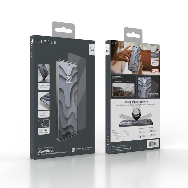 Levelo UltraVision Clear Screen Protector for Samsung S26, Anti-Fingerprint Coating, 9H Hardness, Anti-Reflective Coating, 0.25mm Thickness, Oleophobic Coating - Clear with Black Edge