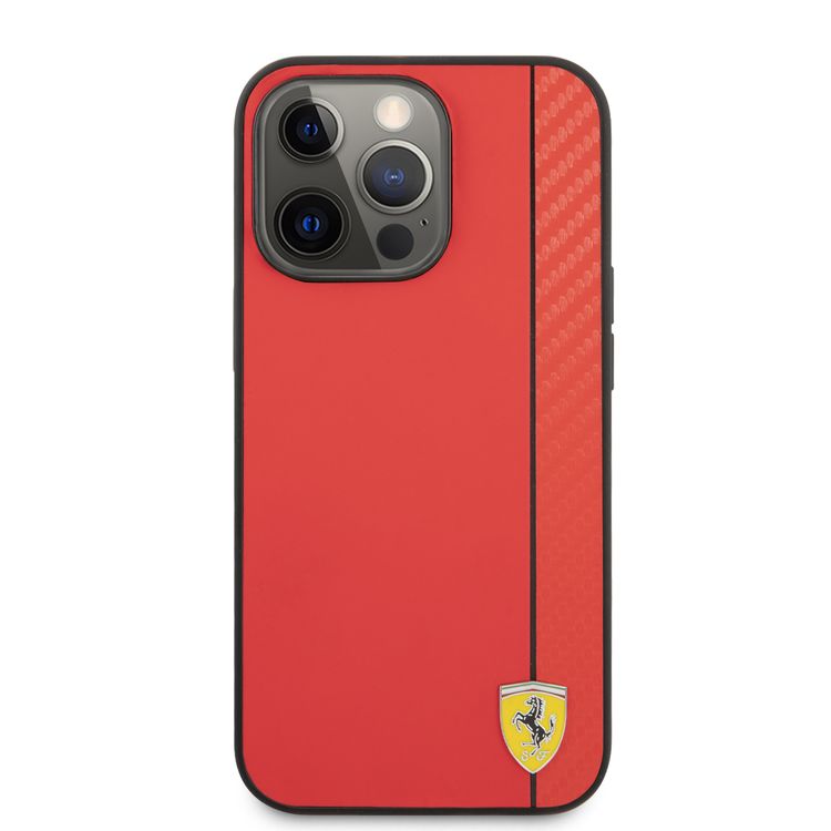 CG MOBILE Ferrari Hard Case PU Smooth & Carbon Effect Vertical Stripe Metal Logo Compatible for iPhone 13 Pro Max (6.7") Anti-Scratch, Easy Access to All Ports