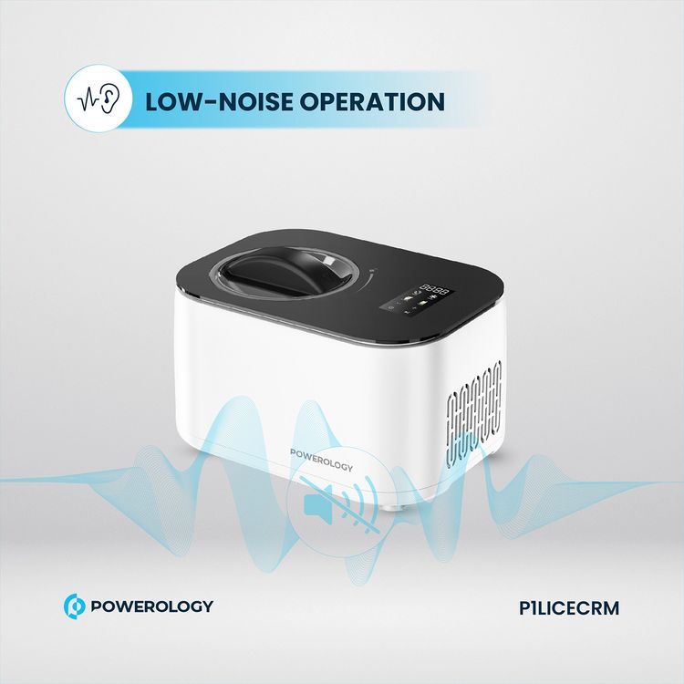 Powerology Ice Cream & Frozen Yogurt Machine with 4 Mixing Modes, 1L Capacity, 50 to 60 Minutes Preparation Time, Low-Noise Operation, 100W Cooling Power - White