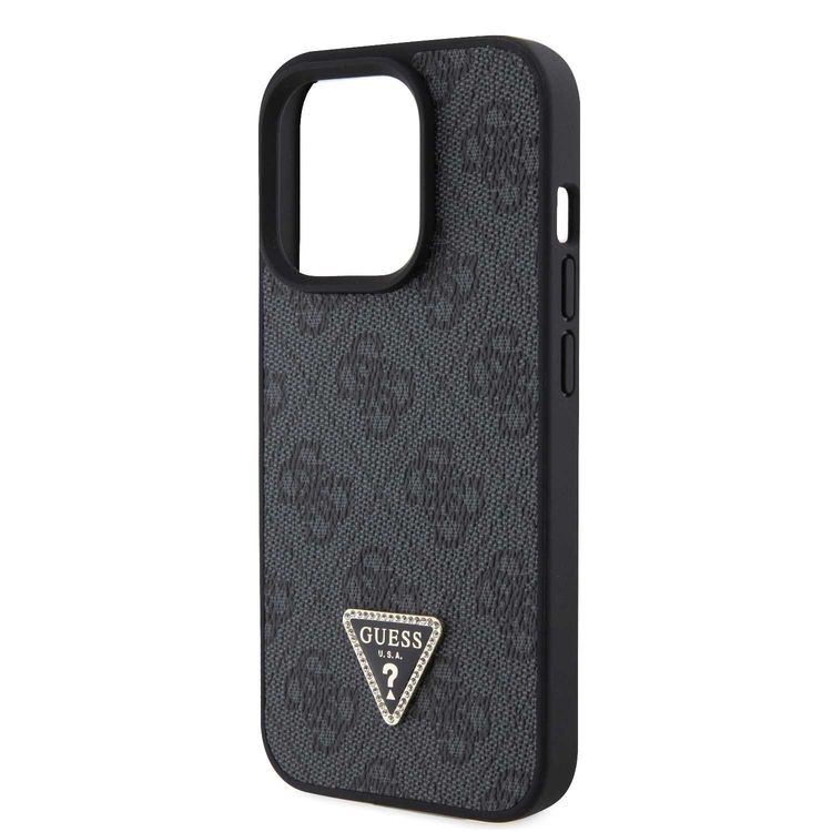 Guess PU Leather Case with 4G Triangle Strass & Triangle Logo - Black - iPhone 15 Pro