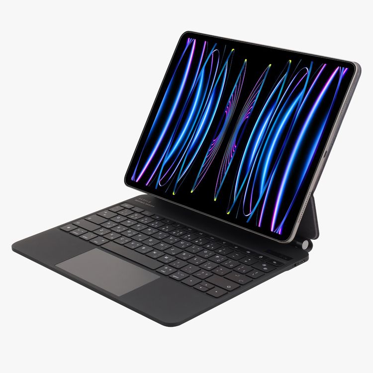 لوحة المفاتيح اللاسلكية Levelo AeroBoard Saffanio Leather لجهاز iPad Pro 11" و iPad Air 11" M3 (2025) مع لوحة تتبع متعددة الإيماءات، 300 ساعة وضع استعداد، زاوية قابلة للتعديل تصل إلى 130 درجة - أسود