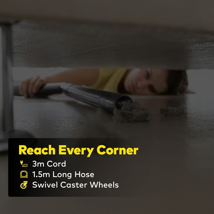 مكنسة جرين ليون ألترا 3 في 1، أداة شق 2 في 1، فوهات متعددة، كيس غبار من القماش، سعة صندوق الغبار 12 لتر، خرطوم بطول 1.5 متر، عجلات دوارة، قابس BS - لون أصفر