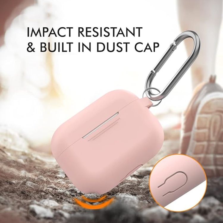 جراب سيليكون فاخر بتصميم ثلاثي الأبعاد من Ahastyle مع حلقة تثبيت متوافق مع AirPods Pro - تصميم كلاسيكي مريح - غطاء مقاوم للغبار والصدمات يدعم الشحن اللاسلكي - وردي ساكورا