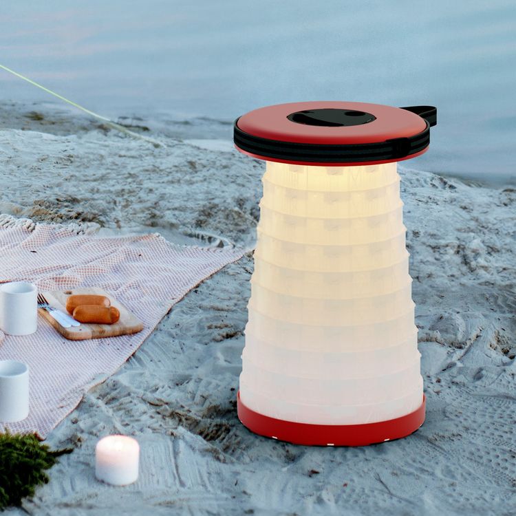Porodo Camping Telescopic LED (White/Yellow) Stool - Red
