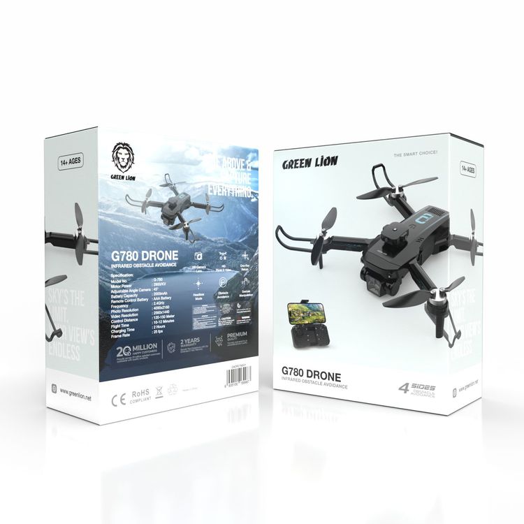 Green Lion G780RC Drone, HD Photo & Video, 2000mAh Battery Capacity, 12 minutes Flight Time, 150m Control Distance, 25fps Frame Rate, One-Key Return, Obstacle Avoidance - Gray