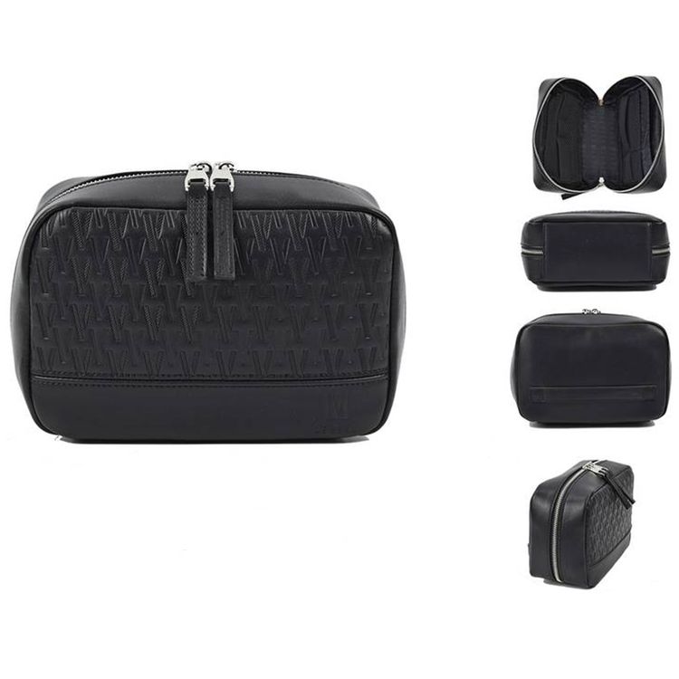 Levelo Pochette Pouch with Mesh Pocket, Built-in Grip Handle, PU Leather Finish & Durable Material, Ample Space, Multiple Compartments, Elastic Strap - Black