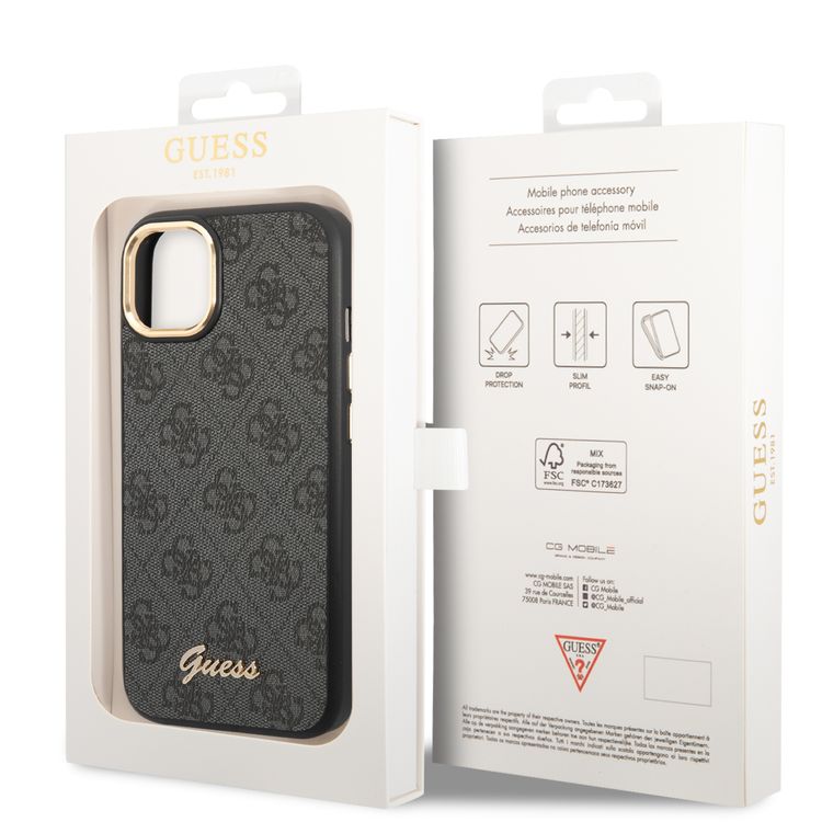 Guess PC/TPU 4G PU Case with Metal Camera Outline & Buttons iPhone 14 Compatibility - Black