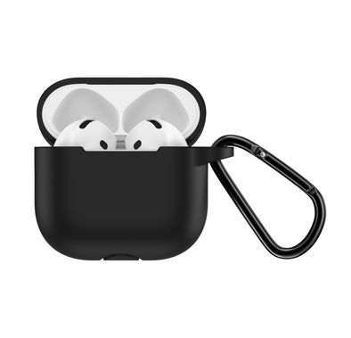 Green Lion Berlin Series Silicone Case for Airpods 4, Metal Carabiner, 360° Full Protection, Shock Absorbent, Skin Friendly Silicone, Washable Material - Black