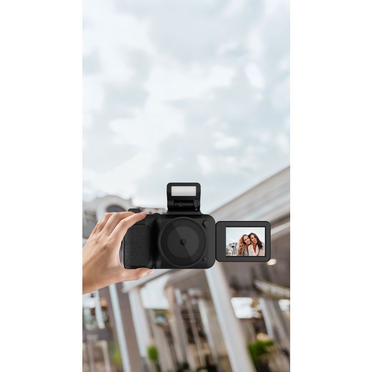 Porodo Lifestyle Mini Digital Camera with 64GB Memory Card, 650mAh Battery Capacity, 180° Flip Screen, 3 Hours Working Time, 2.2" Screen, 16× Zoom, 4K Video, 2.5 Hours Charging Time - Balck 