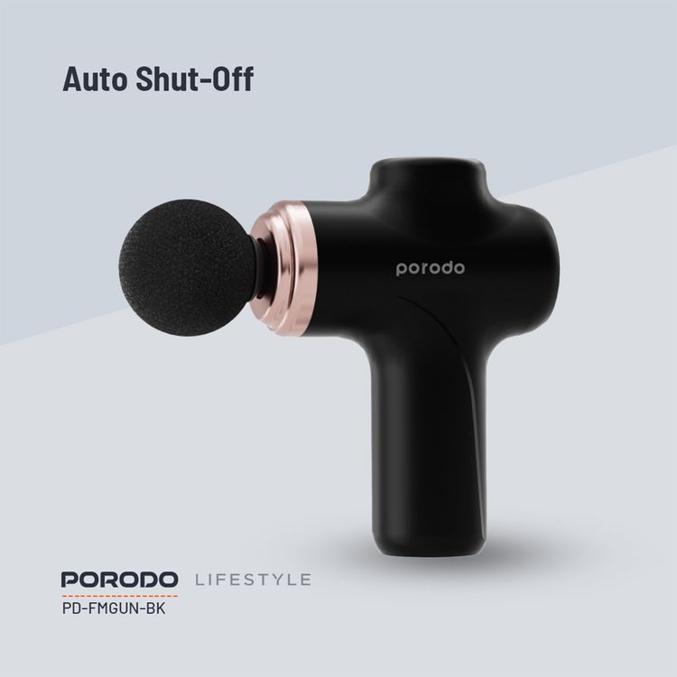 Porodo Lifestyle Precision Handheld Massager with 4 Interchangeable Heads, Up to 120 Minutes Working Time, 2 Hours Charging Time, Type-C Charging Port, 1500 mAh Battery Capacity, 15 W Rated Power, 6 Intensity Levels - Black