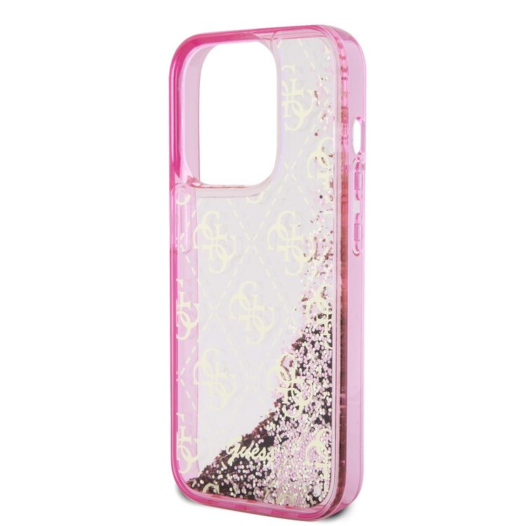 Guess Liquid Glitter Case with 4G Pattern - Pink - iPhone 15 Pro