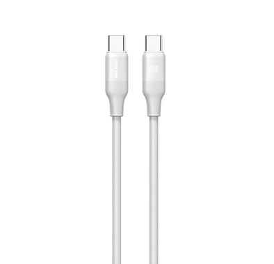 كابل Green Lion سيليكون USB-C إلى USB-C بسرعة نقل بيانات 480 ميجابت في الثانية، مرن ومتين، طول 1 متر / 3.2 قدم، شحن ومزامنة، قدرة 60 واط 20 فولت/3 أمبير، طول الكابل 1 متر - أبيض