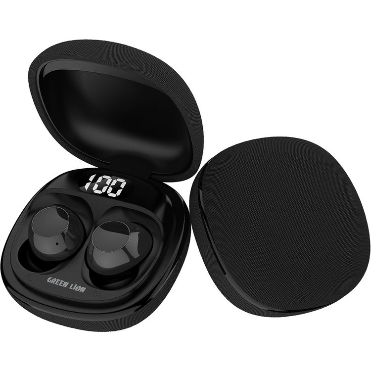 سماعات الأذن اللاسلكية الحقيقية جرين ليون مالبون مع ENC، ميكروفونات مزدوجة، منفذ شحن Type-C، إصدار بلوتوث 5.4. مدى بلوتوث 10 متر، بطارية حقيبة بسعة 300 مللي أمبير، وقت شحن ساعتين، وقت استعداد 21 ساعة، عرض حالة البطارية - باللون الأسود.