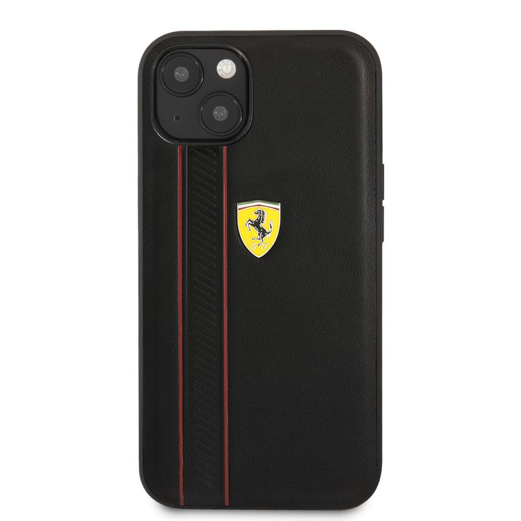 CG MOBILE Ferrari Genuine Leather Hard Case with Debossed Stripes Compatible for iPhone 13 (6.1") Shock & Scratches Resistant, Easy Access to All Ports