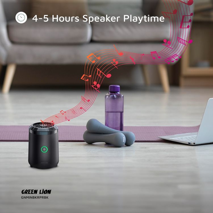 Green Lion Mini Bakhour Pro with Built-in Quran Speaker, 2000mAh Battery Capacity, 18W Power, 10-15 Times Burning Cycle, Remote & App Control, Up to 5 Hours Speaker Playtime - Black