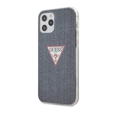 CG MOBILE Guess PC/TPU Denim Print Phone Case Compatible for iPhone 12 / 12 Pro (6.1") Mobile Case Suitable with Wireless Chargers Officially Licensed - Dark Blue