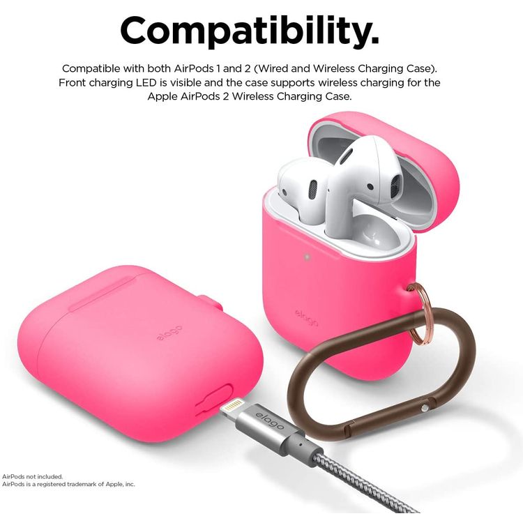 Elago Skinny Hang Case Cover Compatible for Apple AirPods 1&2 Generation, Upgraded Premium Silicone, Front LED Visible, Scratch Resistant, Drop Resistant, Protective Cover