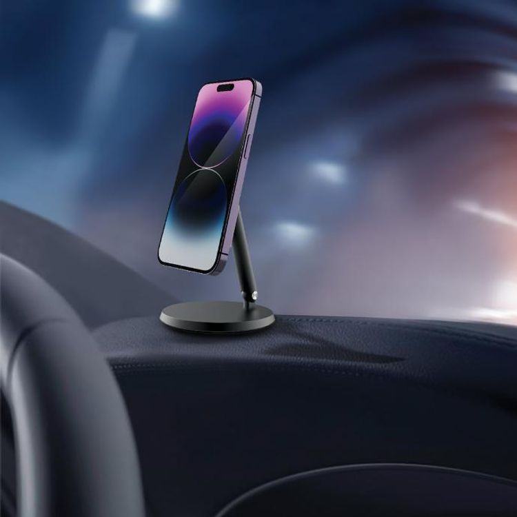 Powerology Rotatable Desktop Megasafe Phone Stand with 17*N5 Magnets, Dual Joint Design, 360° Head Rotation - Dark Gray