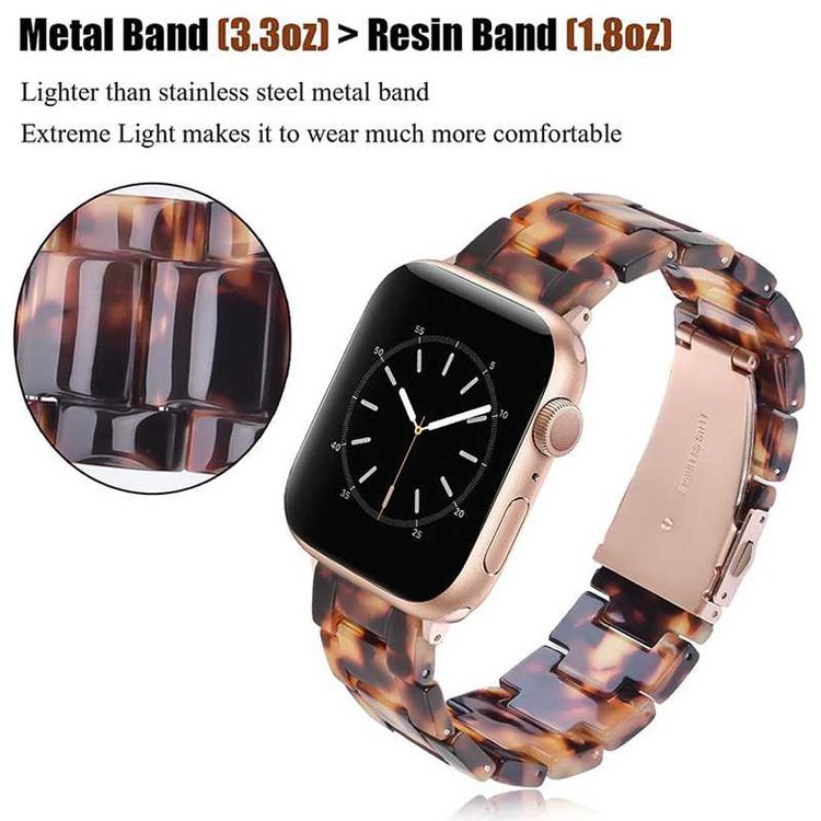 Green Lion Marble Watch Strap for Apple Watch 42/44/45/49mm, Double-lock Folding Buckle, Water Resistant, Easy Installation, Stainless Steel Connector - Amber