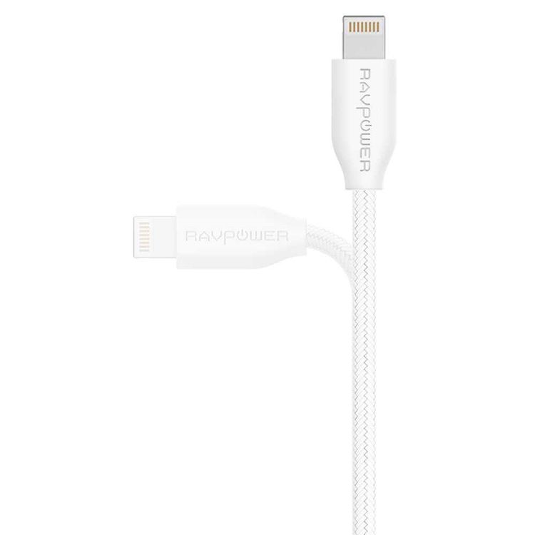RAVPower Kevlar Braided Cable 3ft/0.9m 2.4A Compatible for iPhone Lightning Devices - Fast Charging Long-lasting Durable Connector - Charge & Sync Data Transmission Cord - White