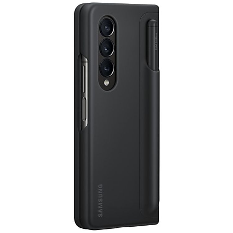 غطاء سامسونج قائم مع قلم لهاتف Galaxy Z Fold 4، مصنوع من البلاستيك، حامل قلم، غطاء قائم، زاوية قائمة 55 درجة، فتحات دقيقة - أسود
